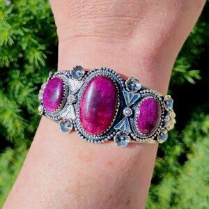 Handmade Southwest Purple Spiny Oyster Shell Sterling Silver Cuff Bracelet